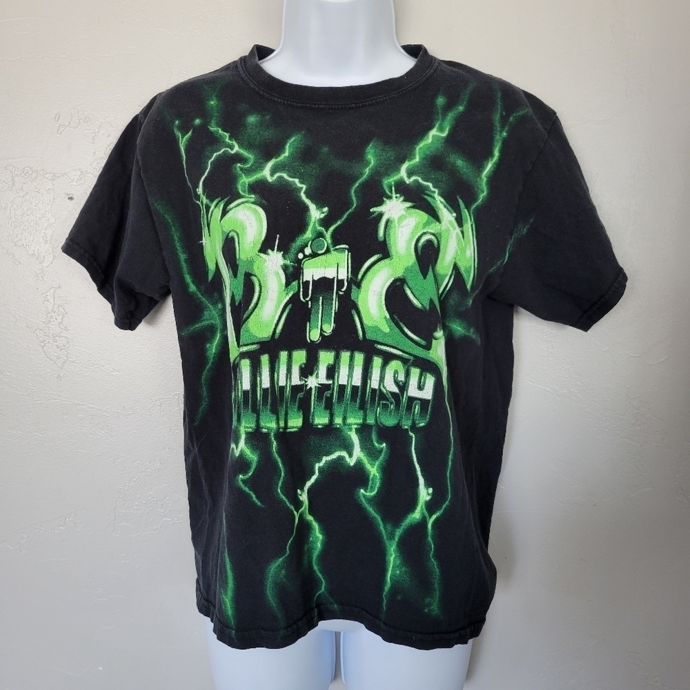 Billie Eilish XS Black Short Sleeve T-shirt Green Lightning Graphic Tee